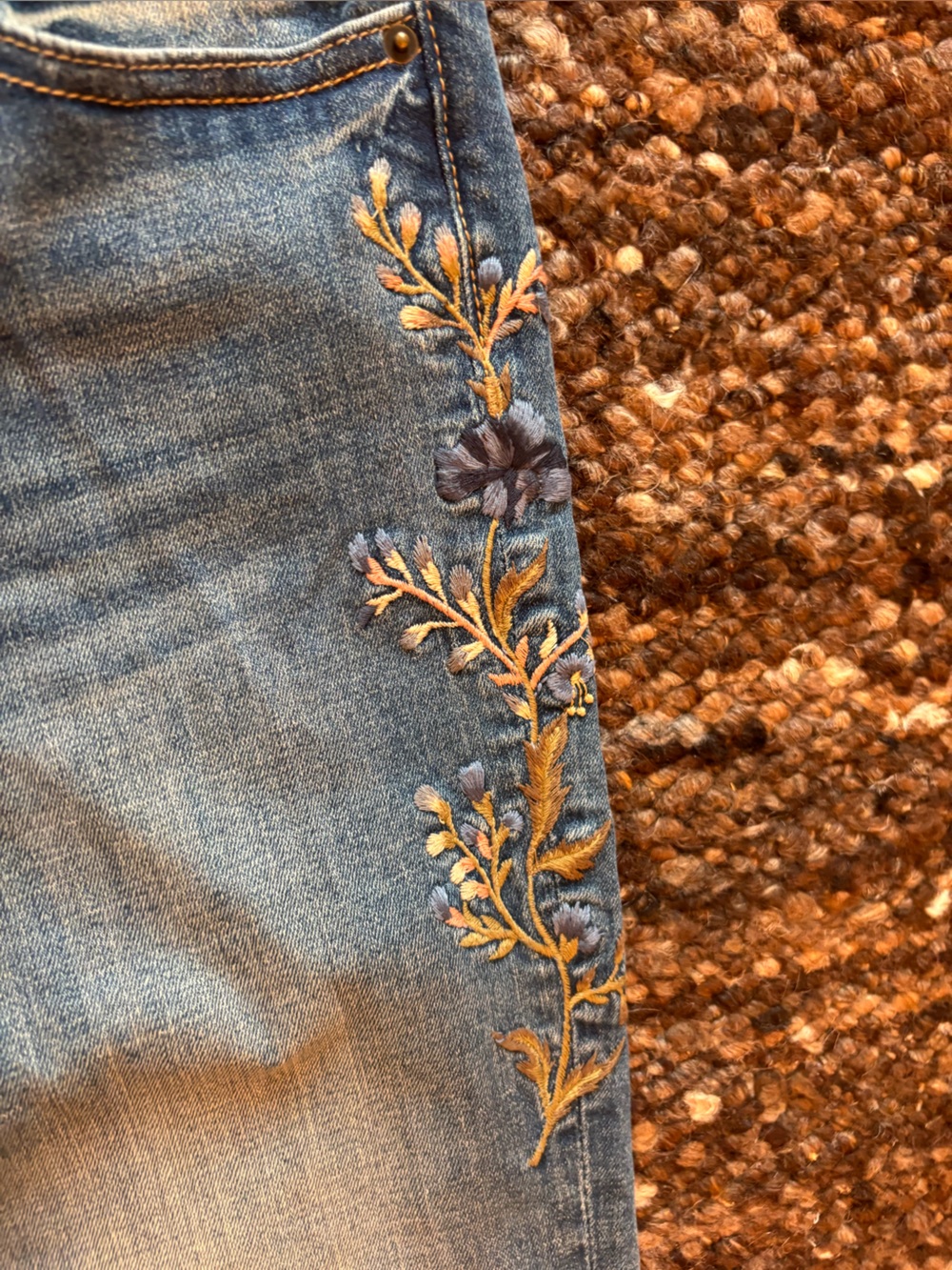 DRIFTWOOD Kelly Flare Jeans with Gold Floral Embroidery - Picture 2 of 4